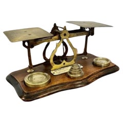 Antique Edwardian brass postal scales & weights 