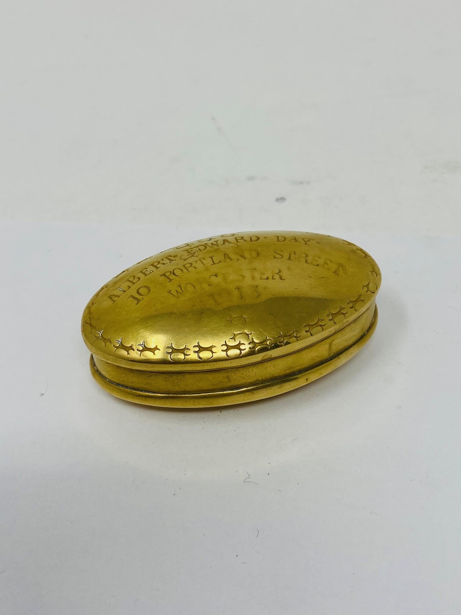Antique Edwardian Brass Snuff Box For Sale 3