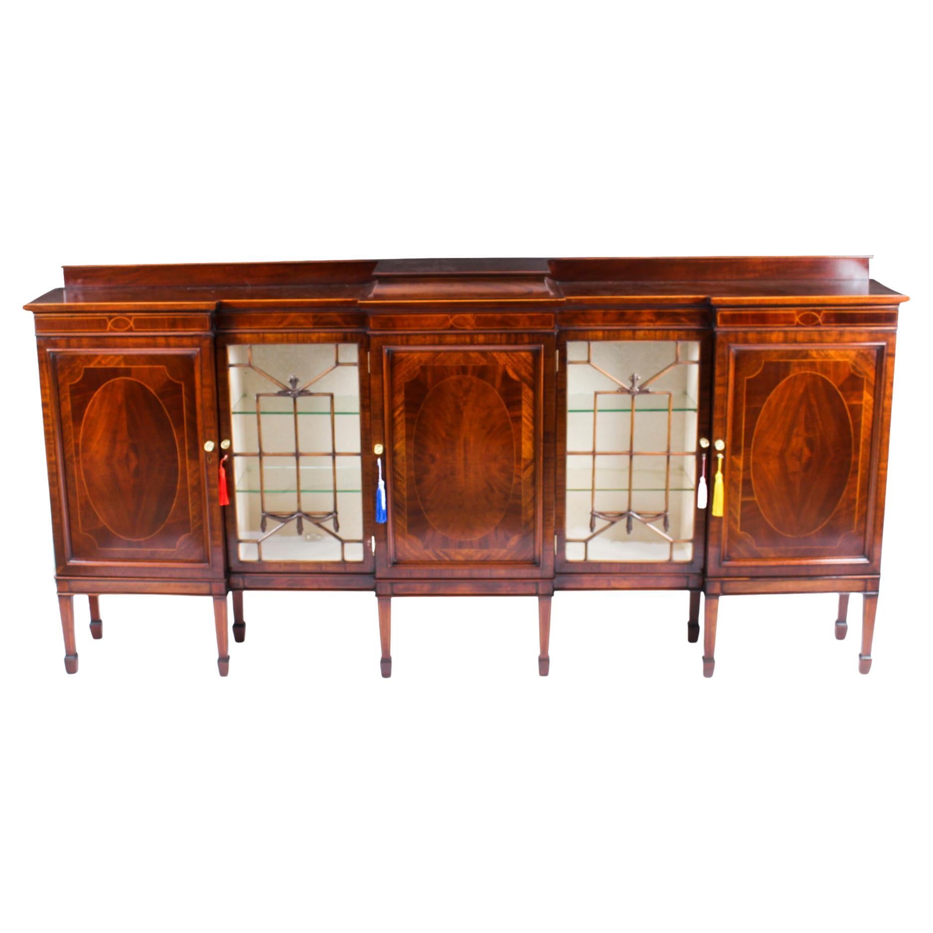 Antique Edwardian Breakfront Sideboard Display Cabinet, Early 20th Century
