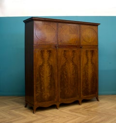 Antique Edwardian British Burr Compactum Triple Door Wardrobe, 1900s