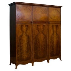 Antique British Burr Compactum Triple Door Wardrobe, 1900s