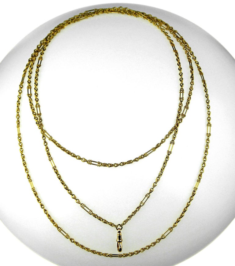 Antique Edwardian British Hallmarked 15K Gold Long Guard Chain/ 2 Row