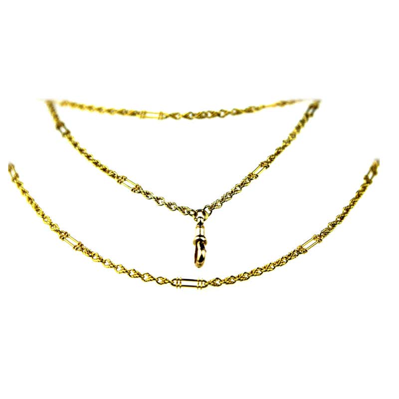 Antique Edwardian British Hallmarked 15K Gold Long Guard Chain/ 2 Row ...