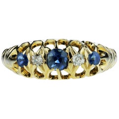 Antique Edwardian British Hallmarked 18k Old European Diamond and Sapphire Ring