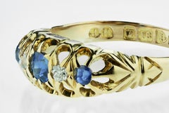 Antique Edwardian British Hallmarked 18k Old European Diamond and Sapphire Ring