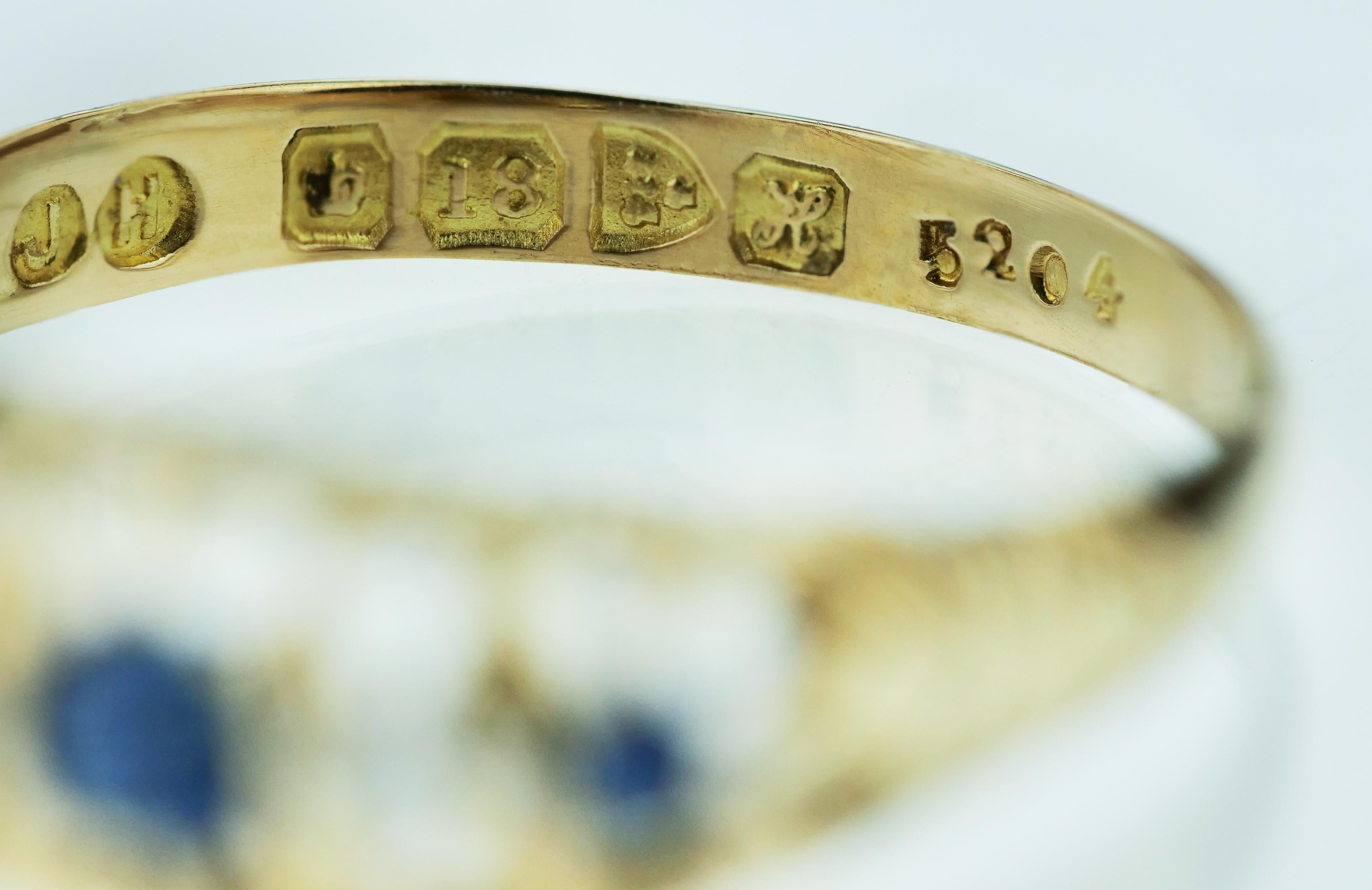 Old European Cut Antique Edwardian British Hallmarked 18k Old European Diamond and Sapphire Ring