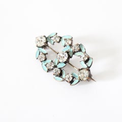 Antique Edwardian Brooch Wreath Brooch Enamel and paste rhinestone pin