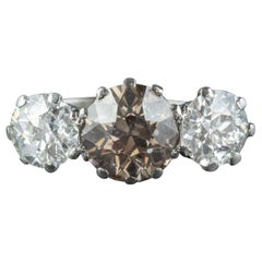 Antique Edwardian Brown Diamond Trilogy Ring Platinum, circa 1910
