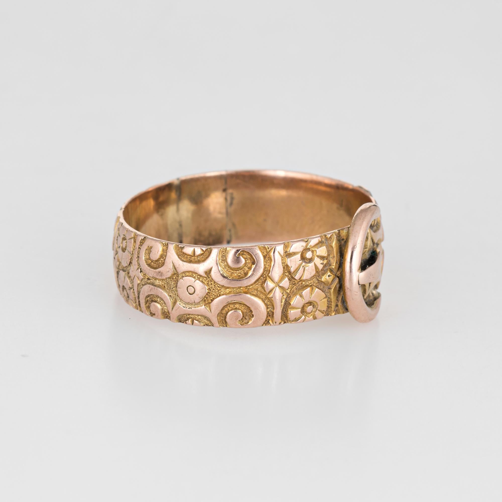 Antiker antiker Edwardianischer Schnalle-Ring mit Blumenmuster aus 9 Karat Roségold im Zustand „Gut“ im Angebot in Torrance, CA