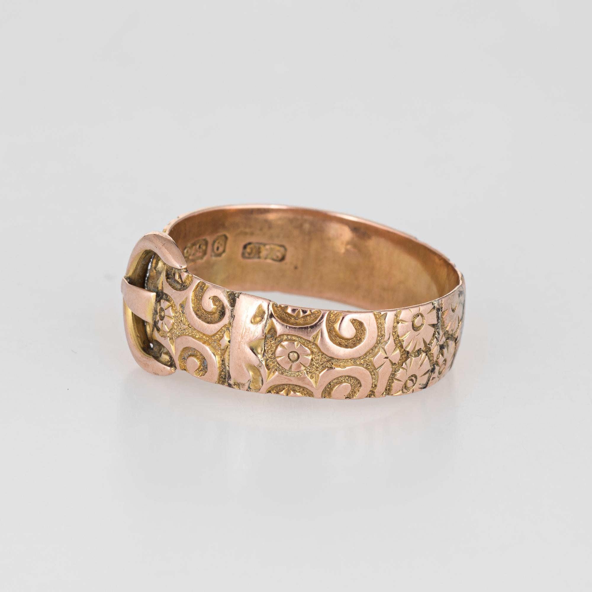 Antiker antiker Edwardianischer Schnalle-Ring mit Blumenmuster aus 9 Karat Roségold für Damen oder Herren im Angebot