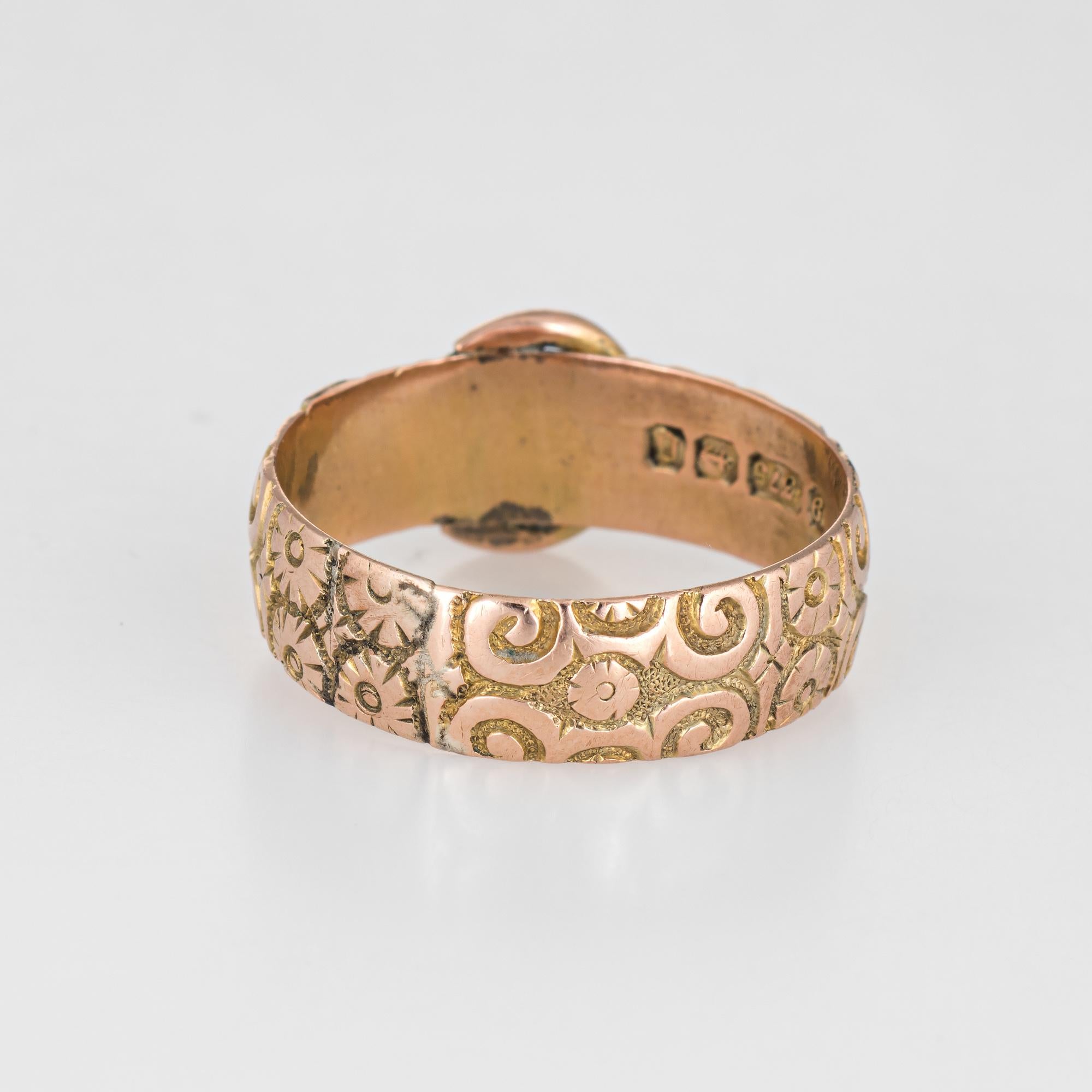 Antiker antiker Edwardianischer Schnalle-Ring mit Blumenmuster aus 9 Karat Roségold im Angebot 1