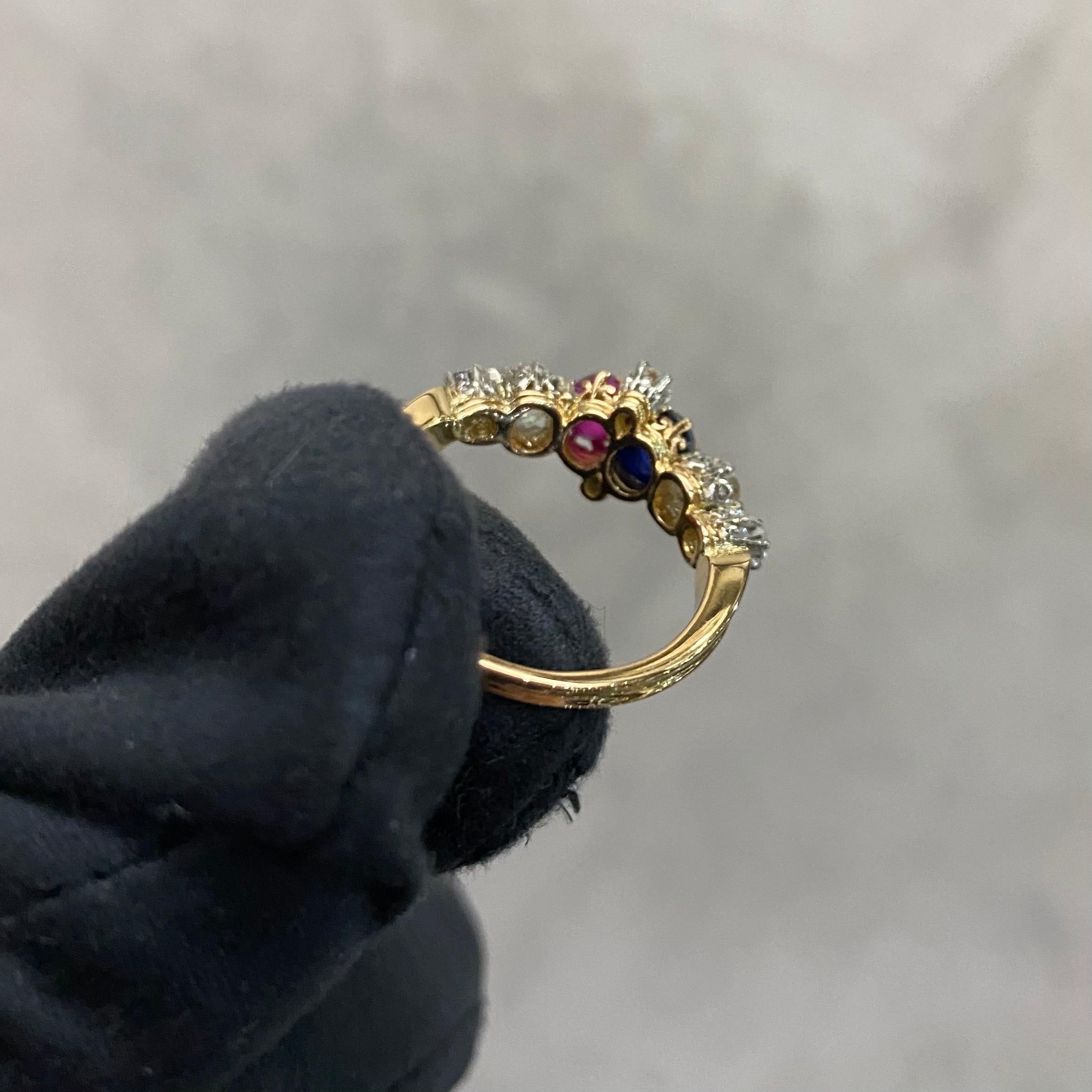 Antique Edwardian Burmese Ruby Sapphire Old Diamond Engagement Ring Gold, 1910s 2