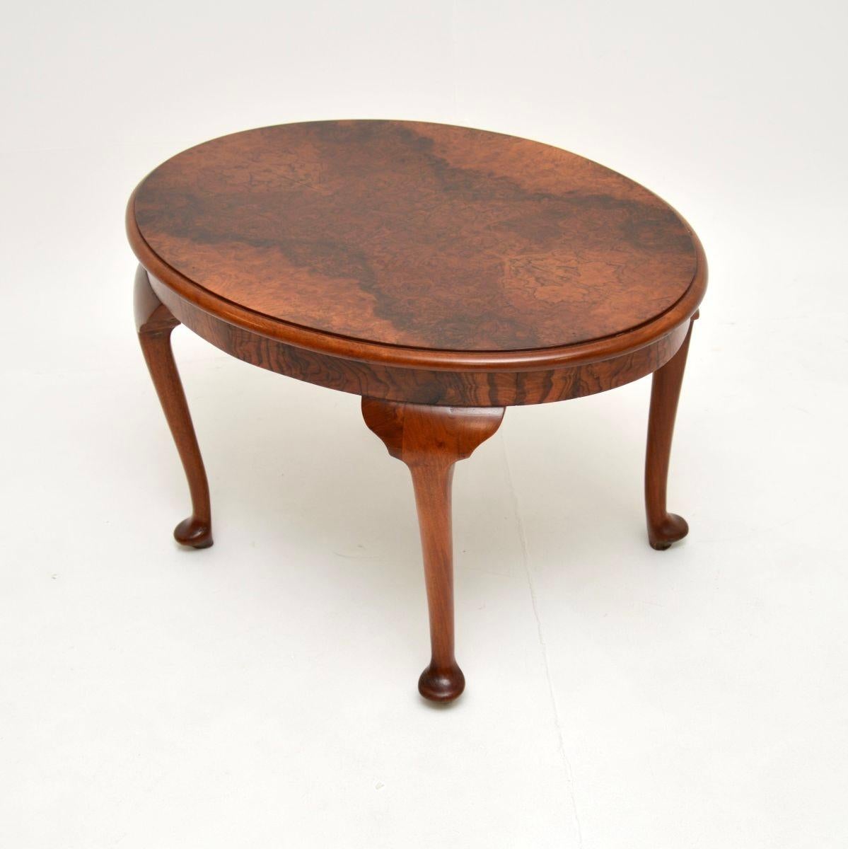 Queen Anne Antique Edwardian Burr Walnut Coffee Table For Sale