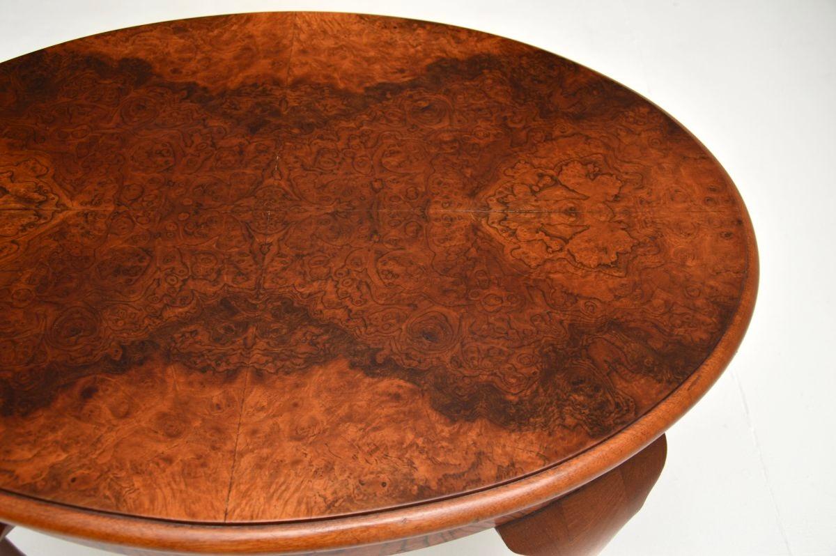 Early 20th Century Antique Edwardian Burr Walnut Coffee Table For Sale