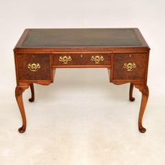 Antique Edwardian Burr Walnut Leather Top Desk