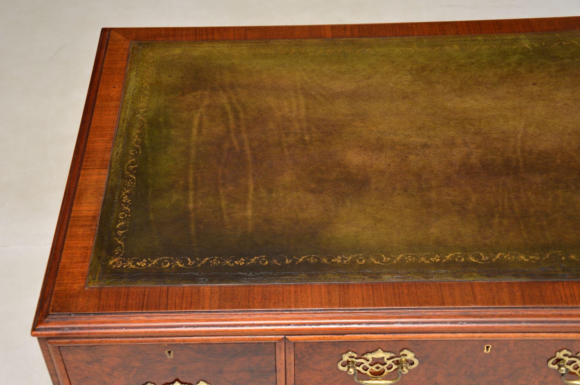 20th Century Antique Edwardian Burr Walnut Leather Top Desk