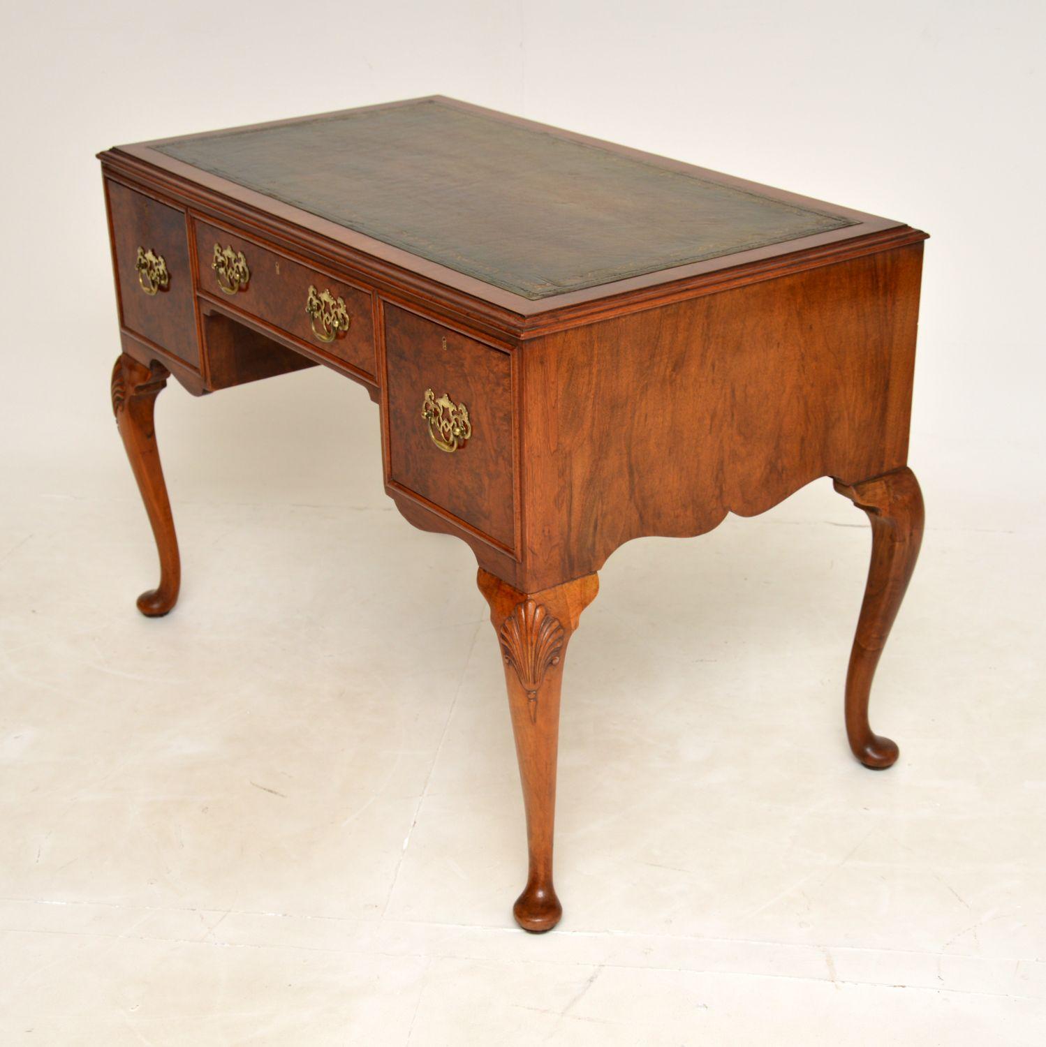 Antique Edwardian Burr Walnut Leather Top Desk 1