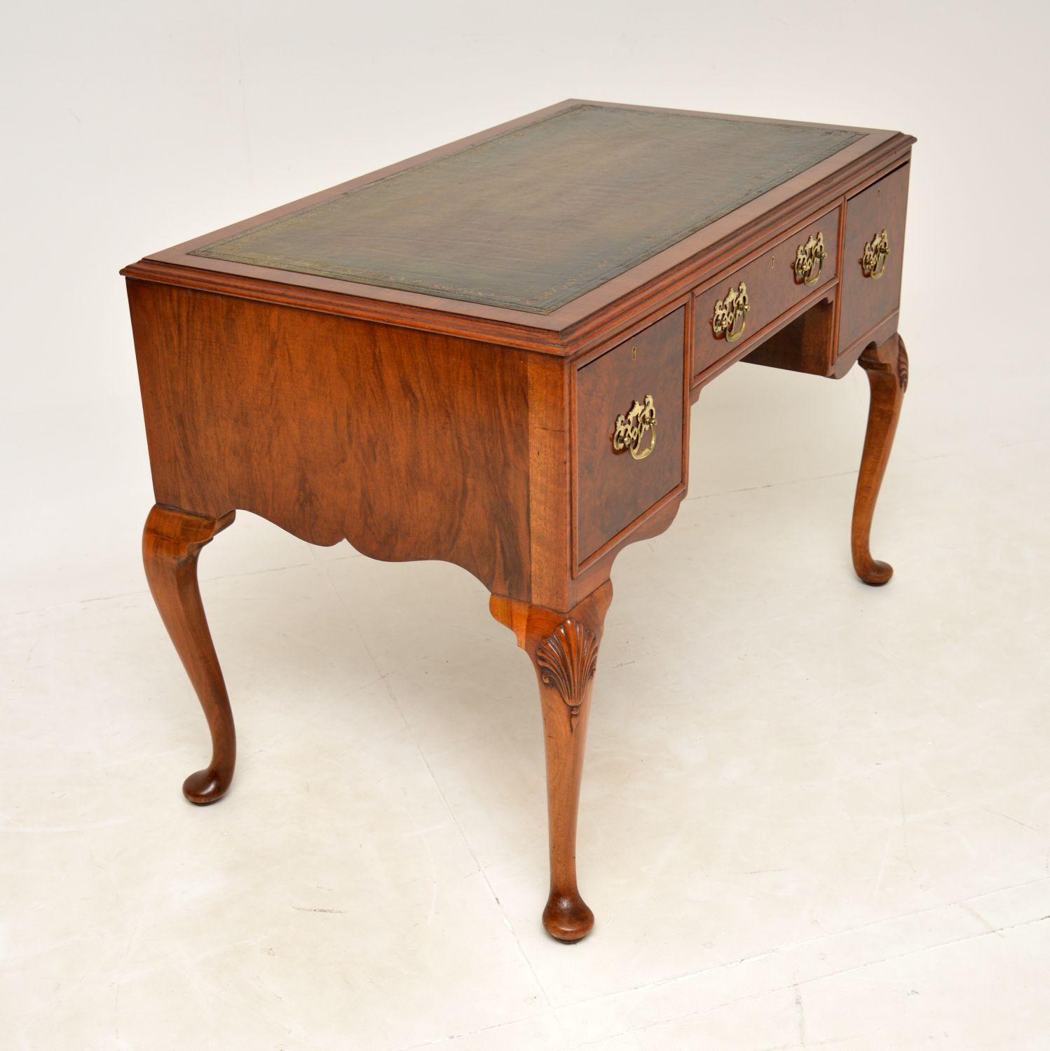 Antique Edwardian Burr Walnut Leather Top Desk 3