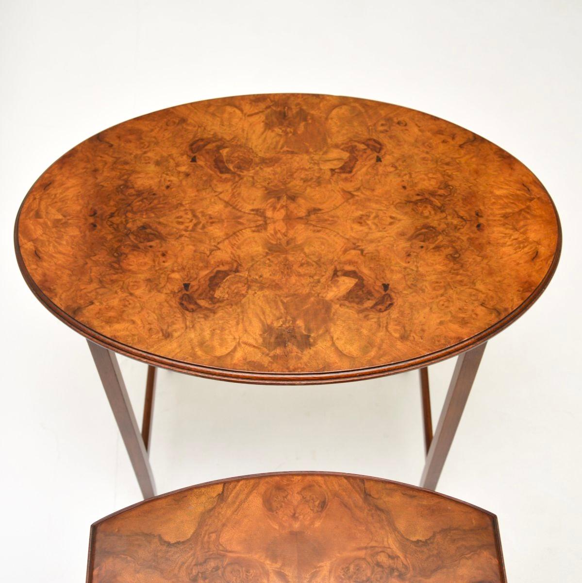 Antique Edwardian Burr Walnut Nest of Three Tables 1