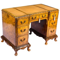 Used Edwardian Burr Walnut Pedestal Desk, Early 20th Century