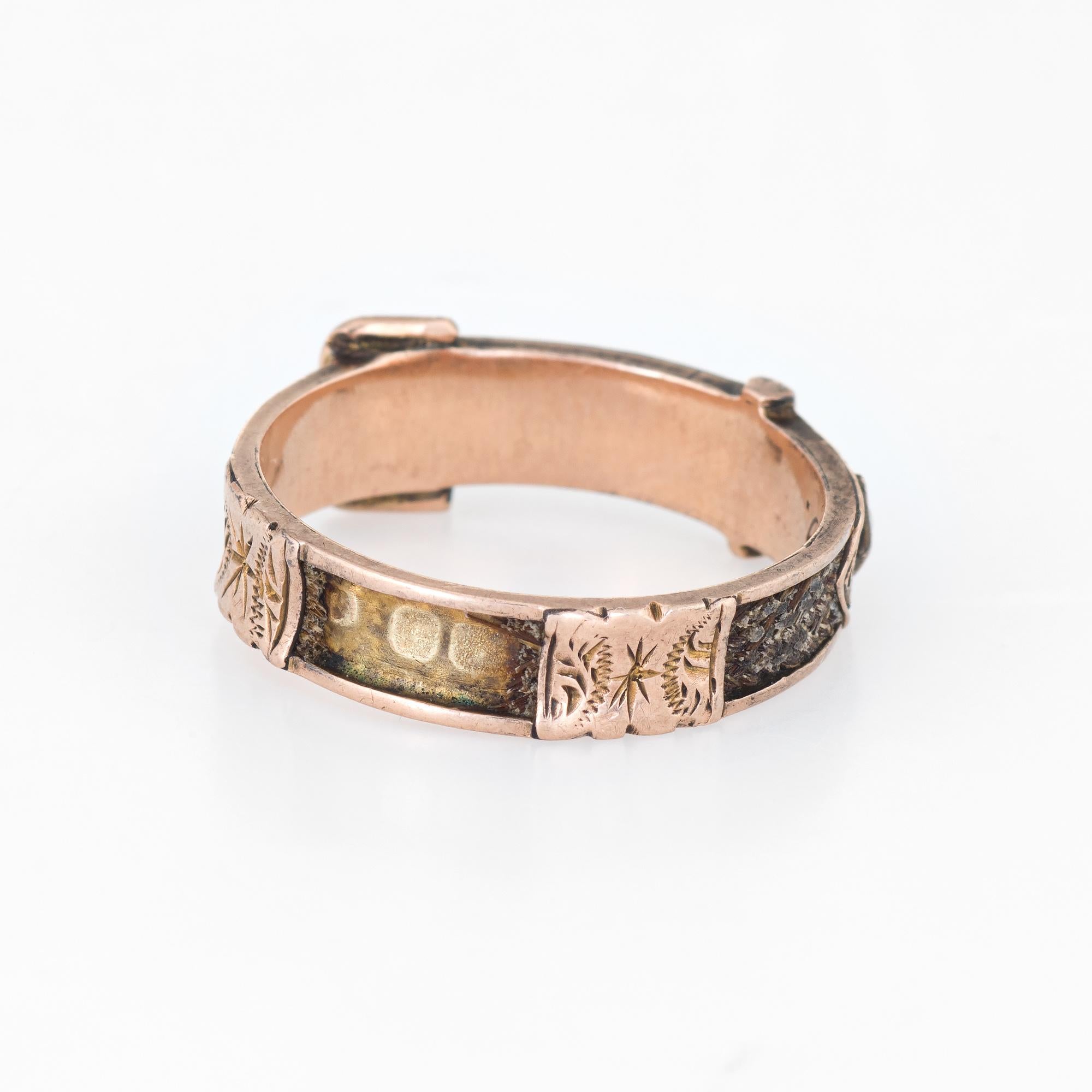 Antique Edwardian circa 1903 Hair Ring Buckle 9 Karat Rose Gold Mourning Jewelry In Fair Condition In Torrance, CA