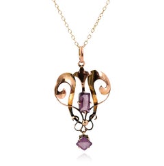 Antique Edwardian c.1910 9ct Rose Gold Amethyst Lavalier Pendant