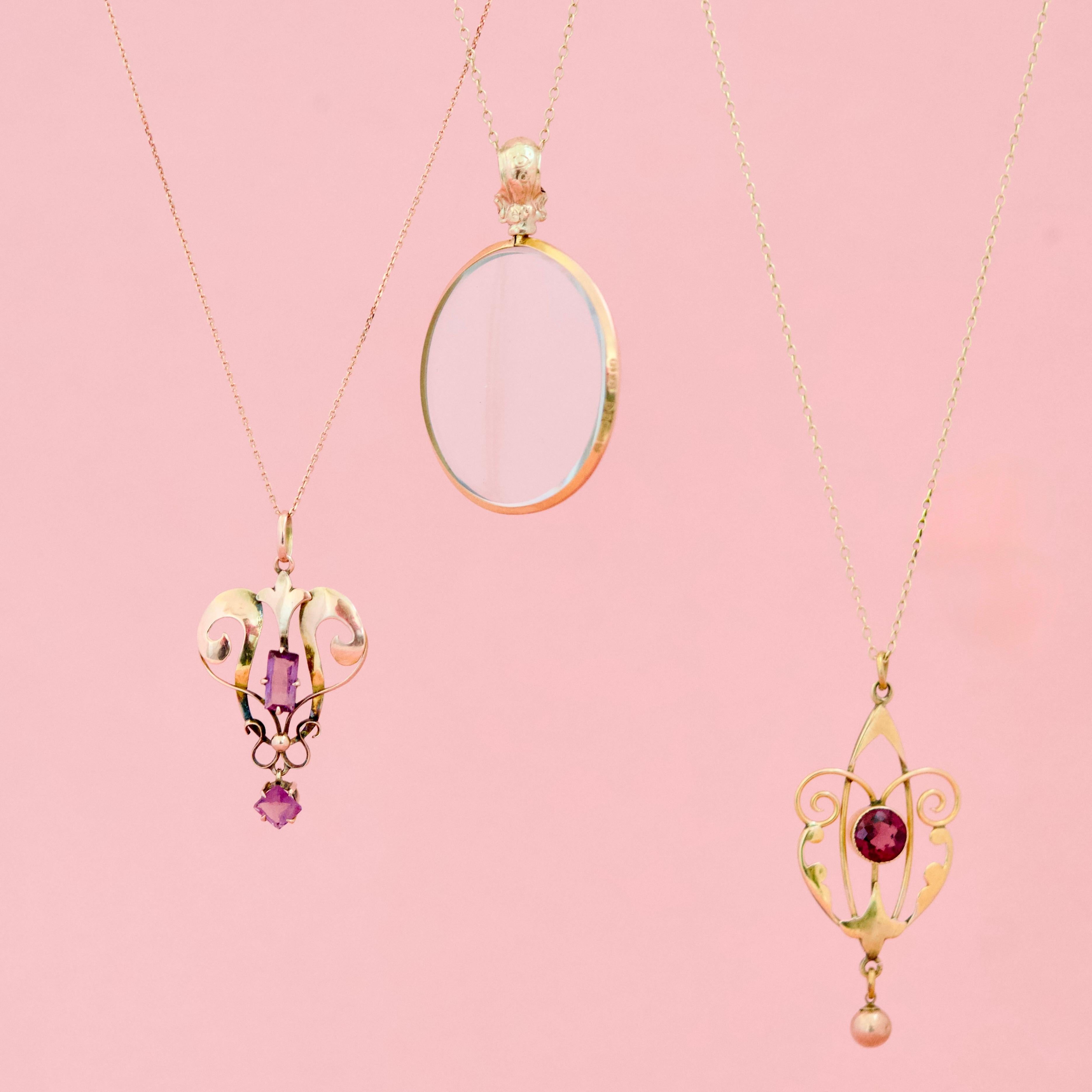 Edoardiano Antique Edwardian c.1910 9ct Rose Gold Amethyst Lavalier Pendant in vendita