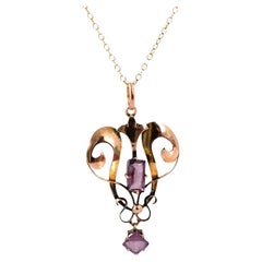 Antique Edwardian c.1910 9ct Rose Gold Amethyst Lavalier Pendant