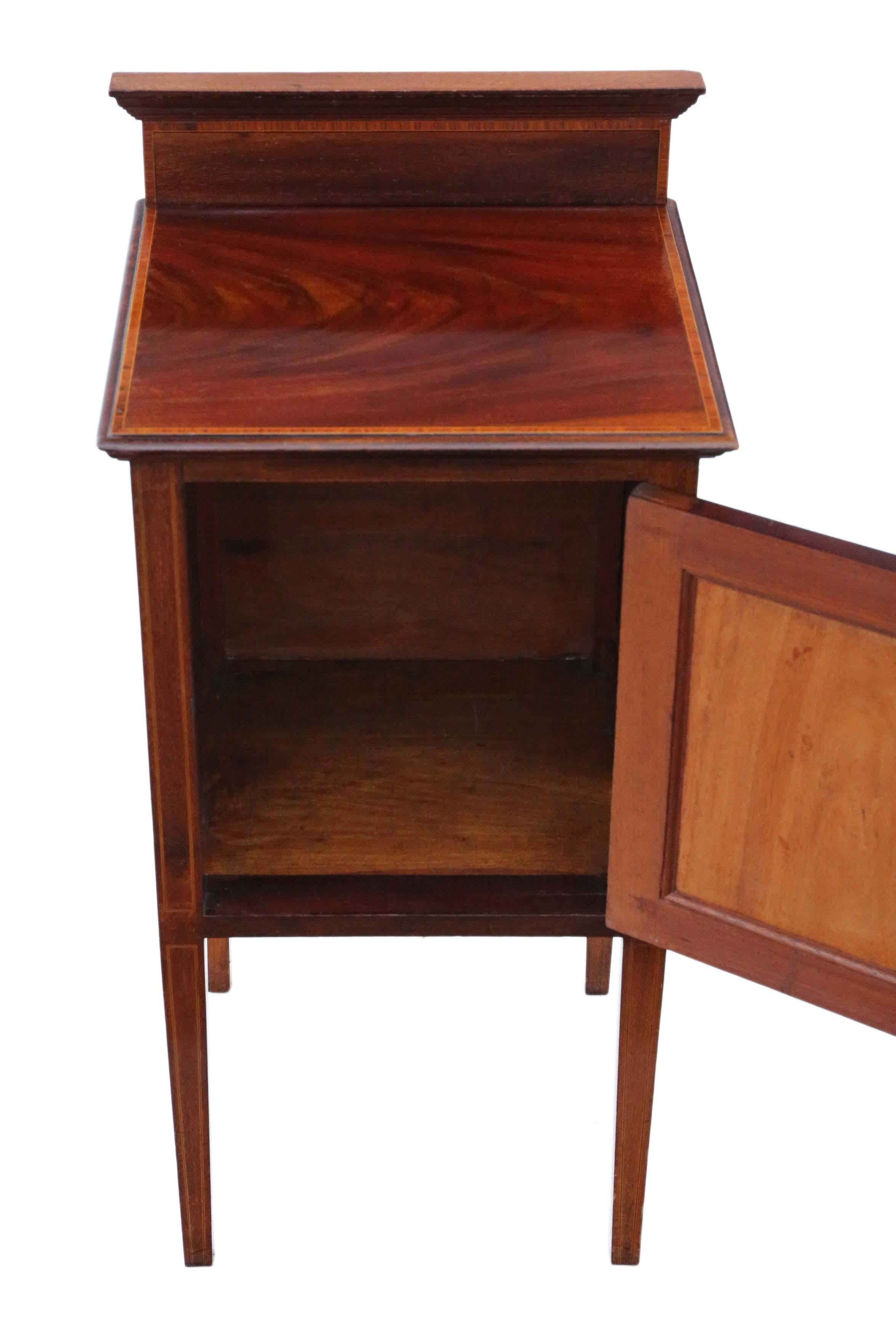 Early 20th Century Antique Edwardian C1910 Inlaid Mahogany Bedside Table Cupboard