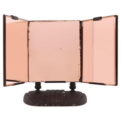 Antique Edwardian c.1910''s-1920''s Rose Gold Triptych 3-Way Table Vanity Mirror