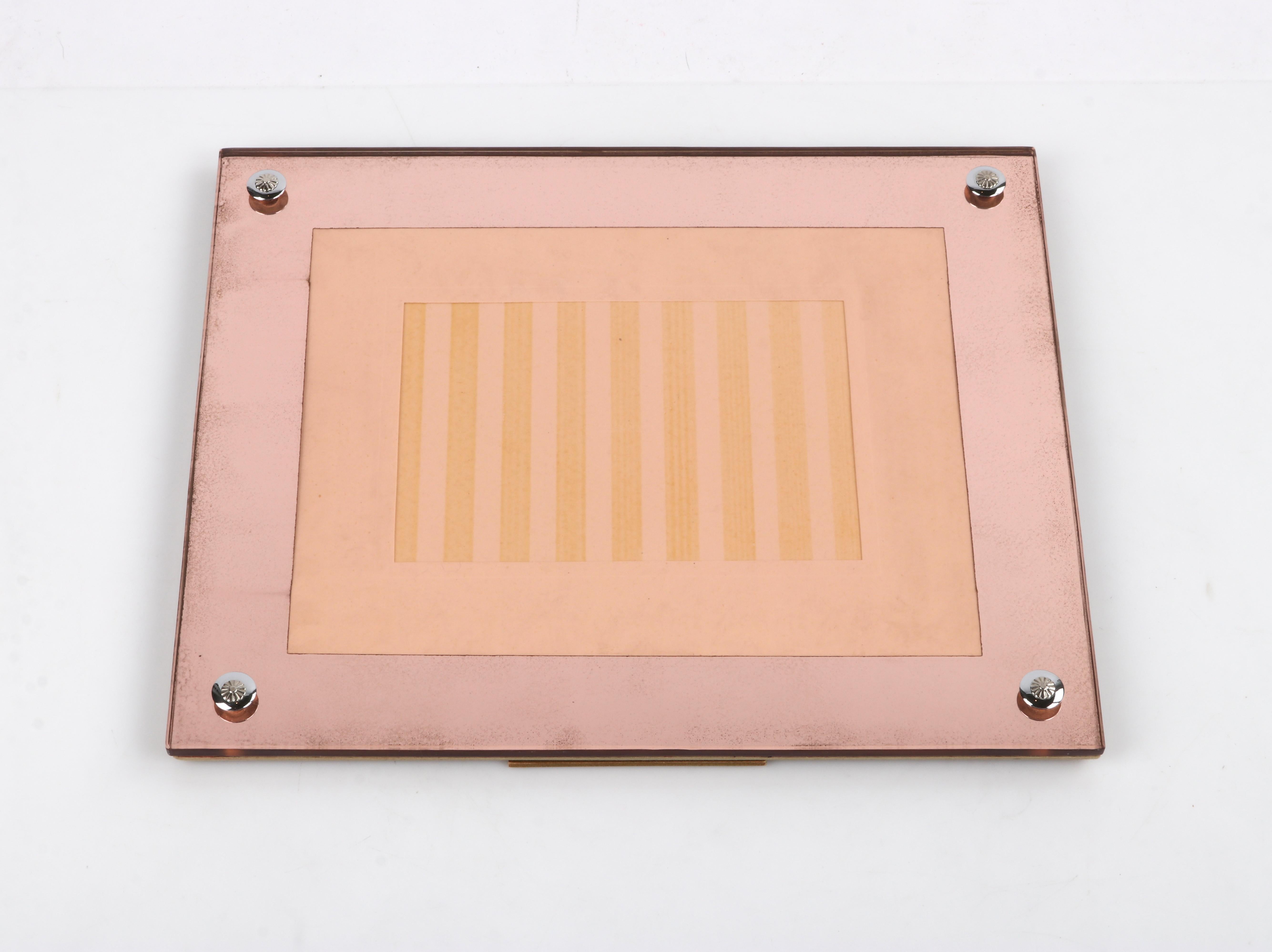 Antique Edwardian c.1920's Mirrored Rose Gold Horizontal Desk Picture Frame In Good Condition For Sale In Thiensville, WI