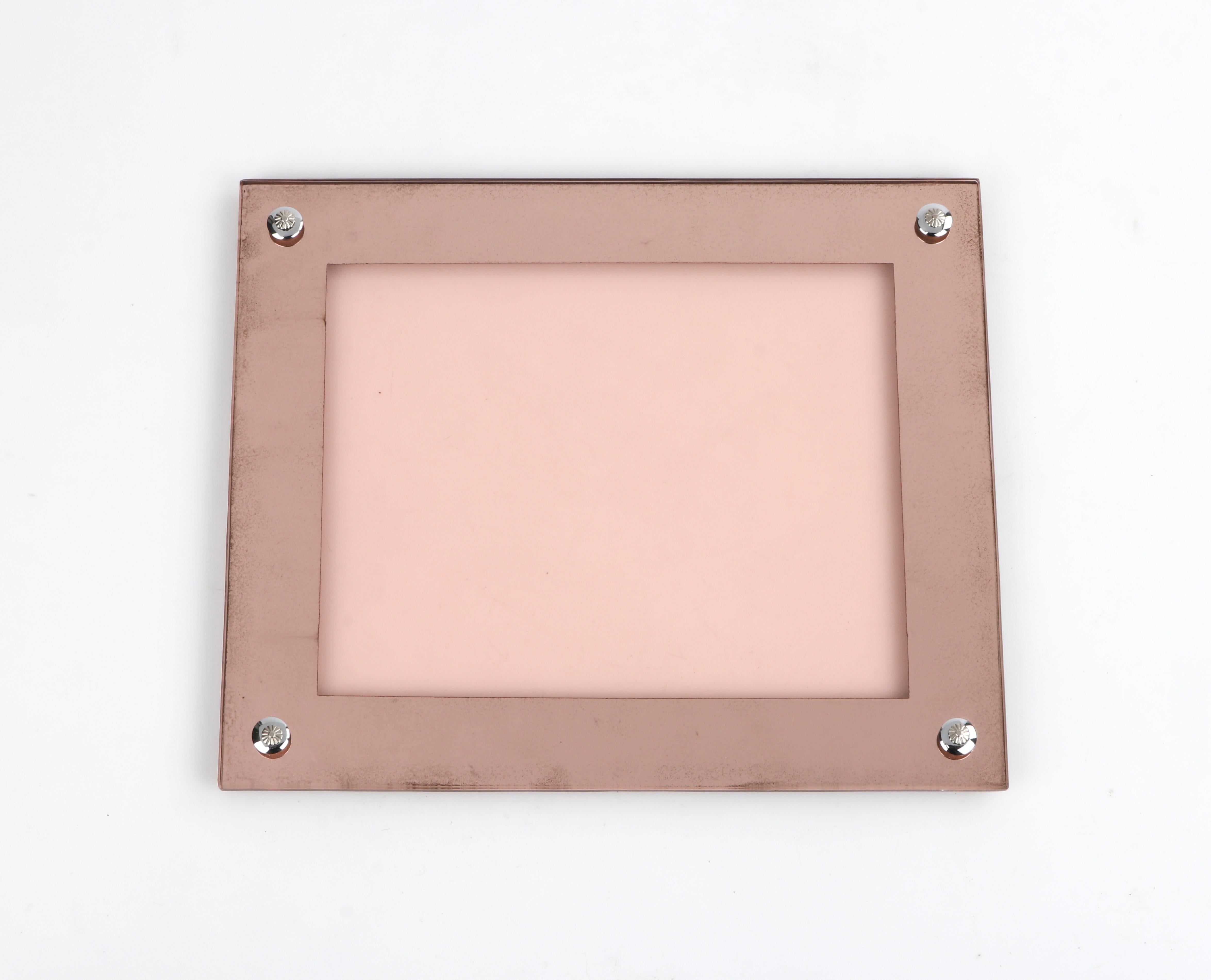 Early 20th Century Antique Edwardian c.1920's Mirrored Rose Gold Horizontal Desk Picture Frame For Sale