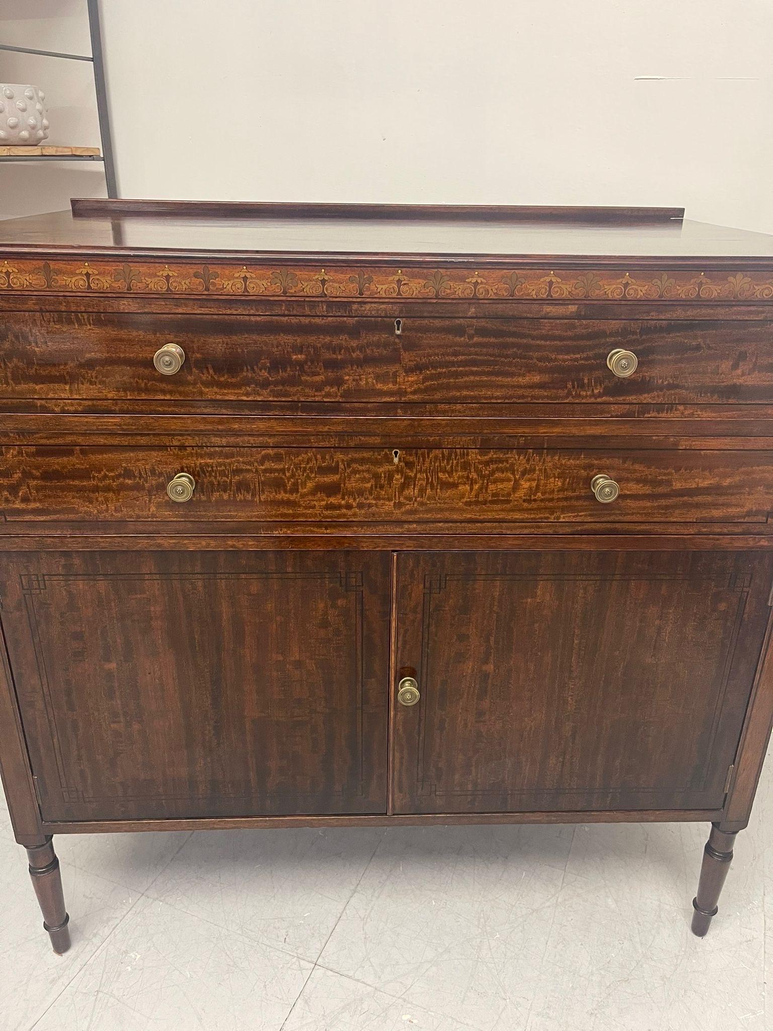 Antique Edwardian Cabinet Buffet With Wood Inlay. Uk Import.Circa 1905 In Good Condition For Sale In Seattle, WA