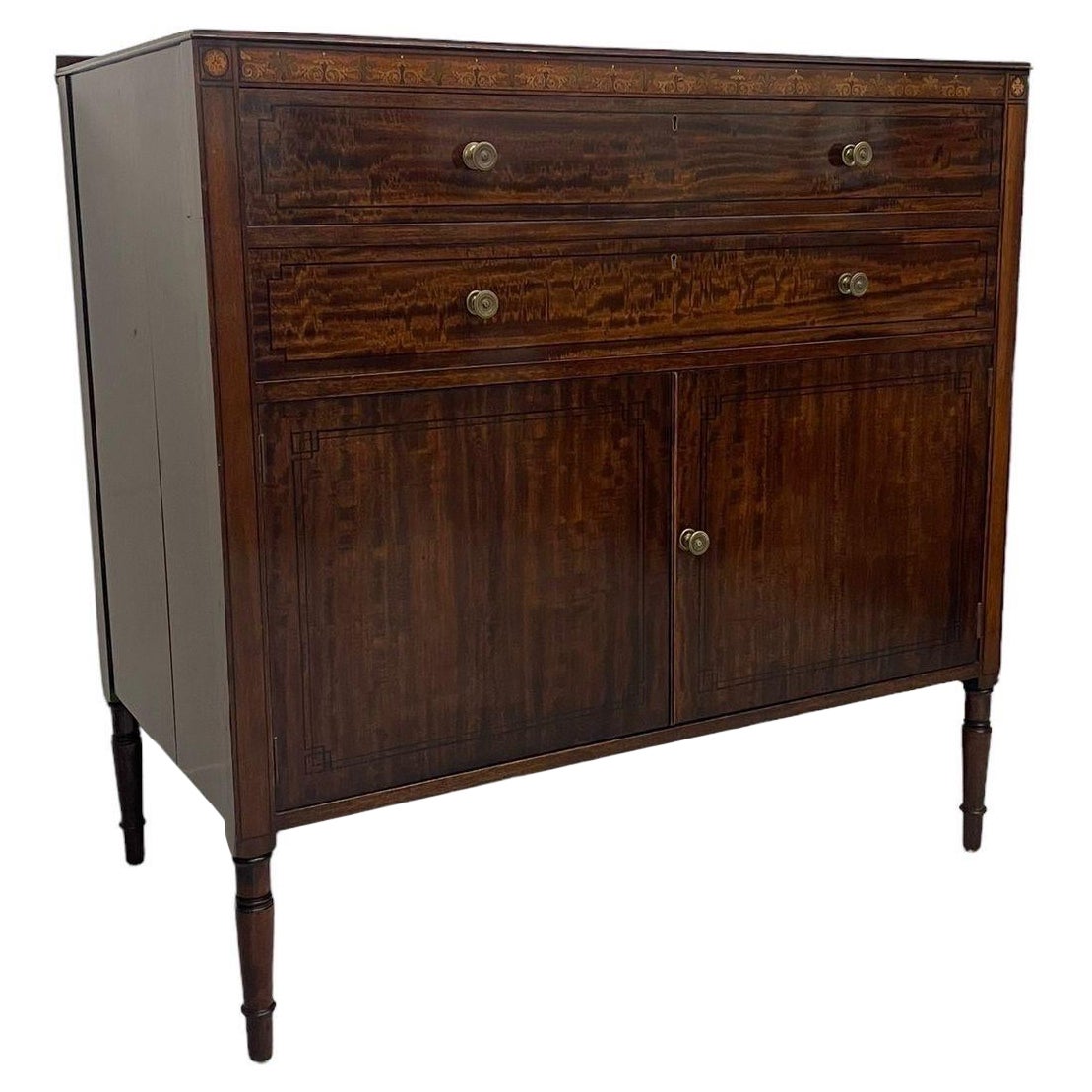 Antique Edwardian Cabinet Buffet With Wood Inlay. Uk Import.Circa 1905