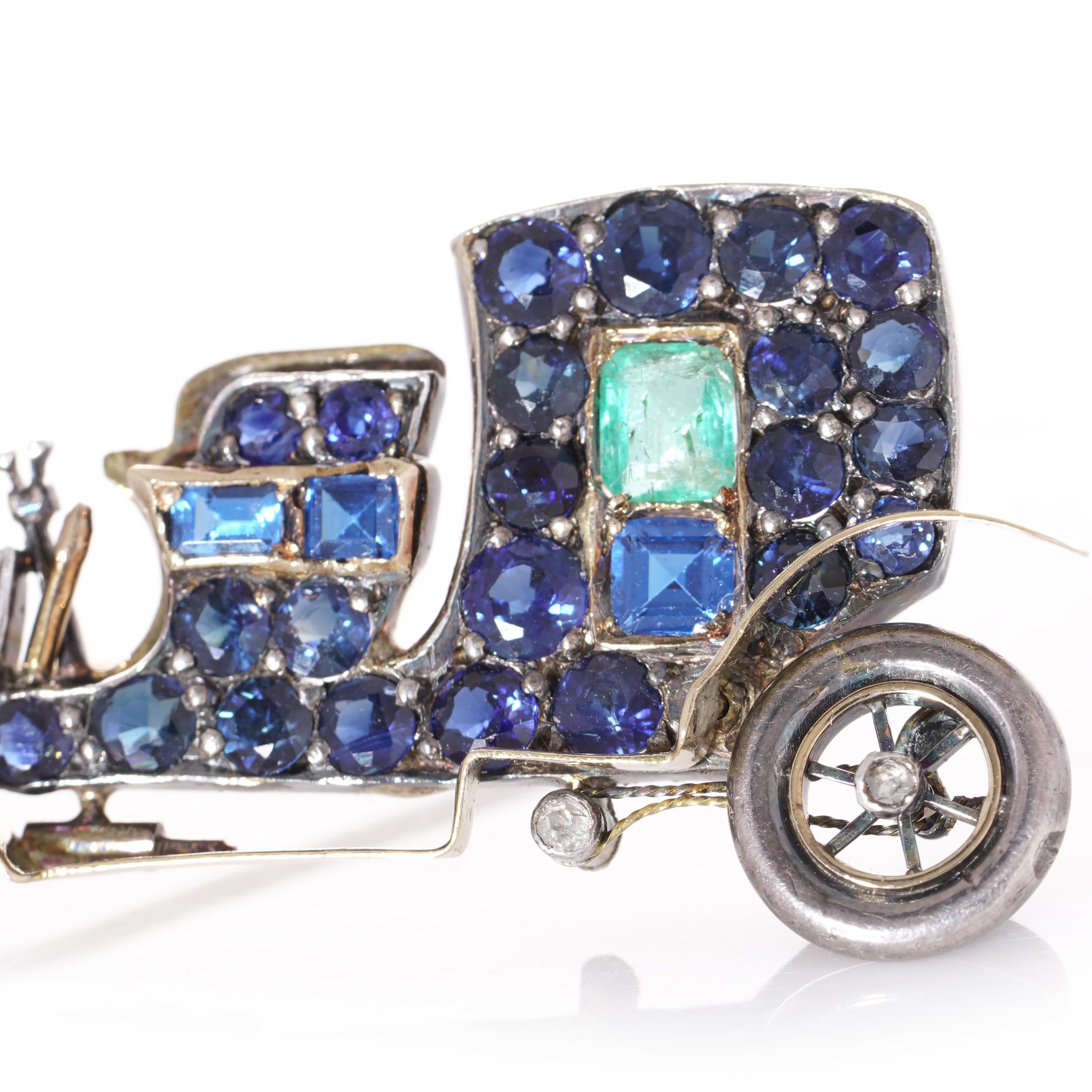 Antique Edwardian Car Brooch 15kt. Gold & Gemstones In Good Condition In Braintree, GB
