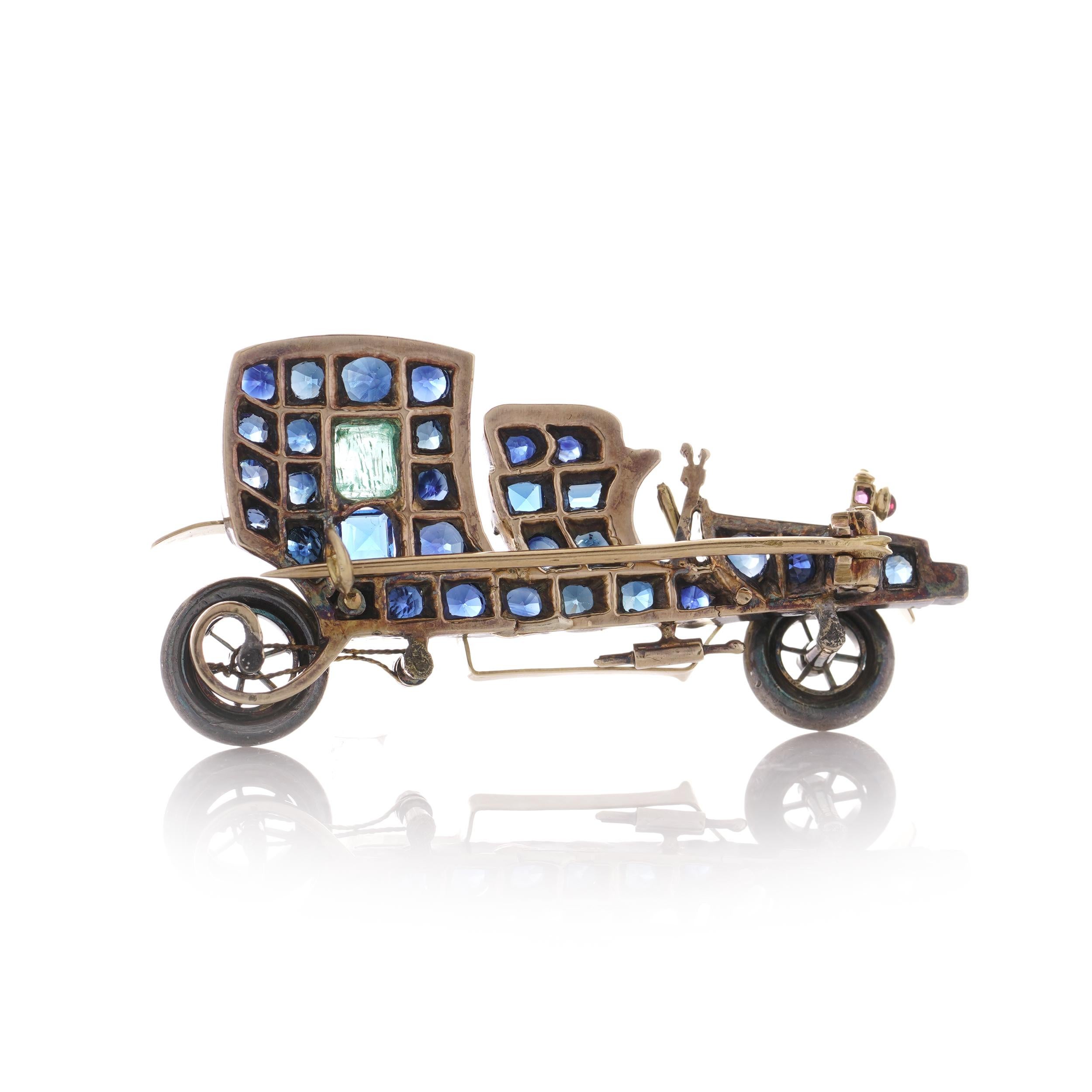 Women's or Men's Antique Edwardian Car Brooch 15kt. Gold & Gemstones
