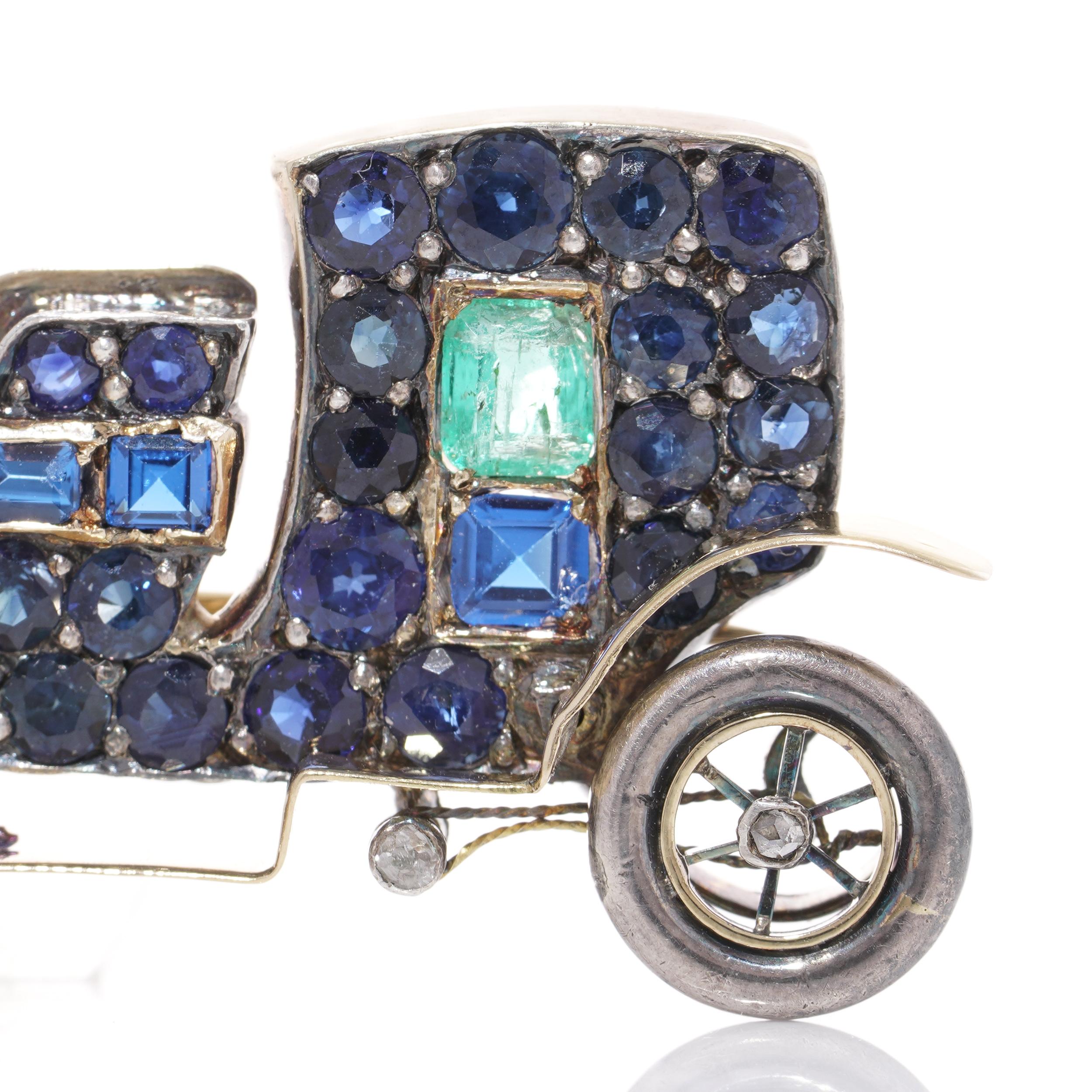 Antique Edwardian Car Brooch 15kt. Gold & Gemstones 2