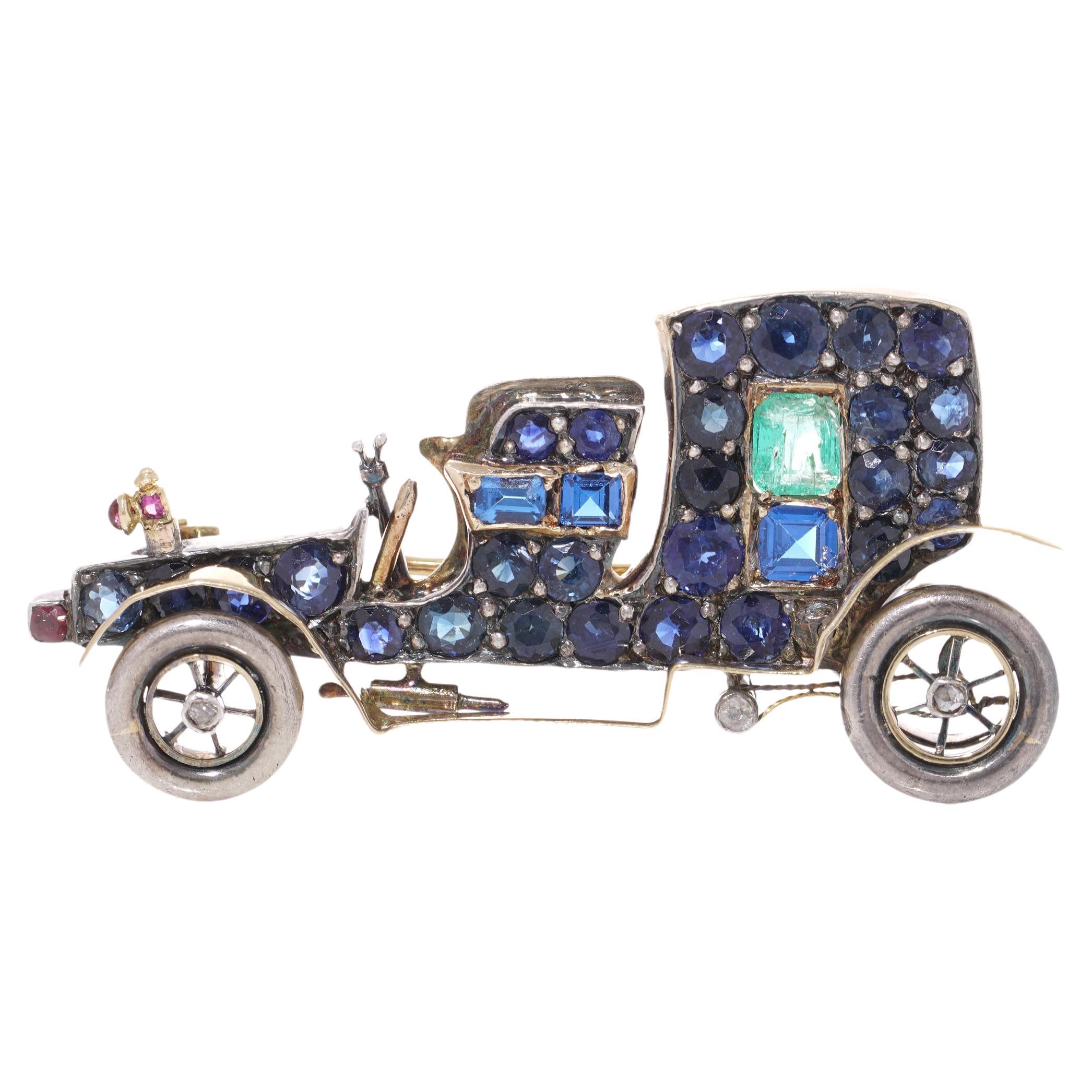 Antique Edwardian Car Brooch 15kt. Gold & Gemstones