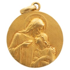 Antique pendentif médaille en or jaune 18K de Cartier Frédéric de Vernon de l'époque édouardienne