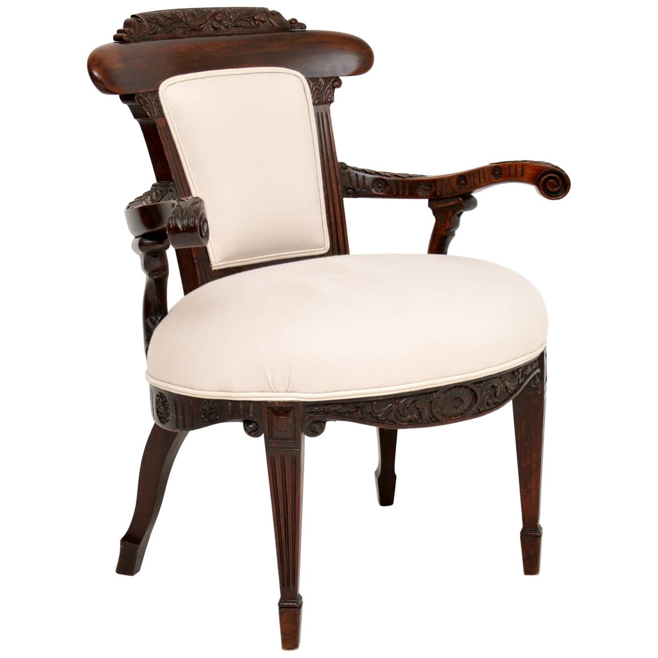 Antique Edwardian Carved Mahogany Armchair