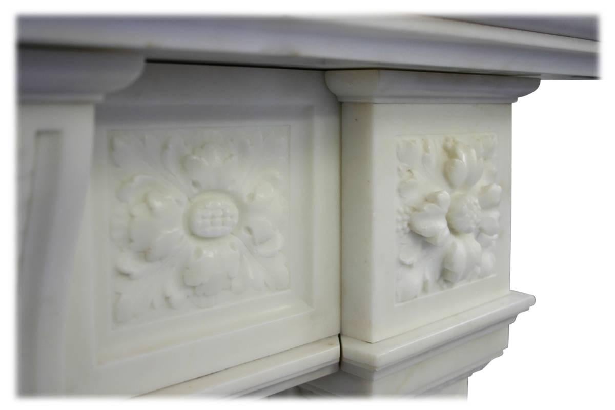 English Antique Edwardian Carved Statuary Marble Fireplace Surround