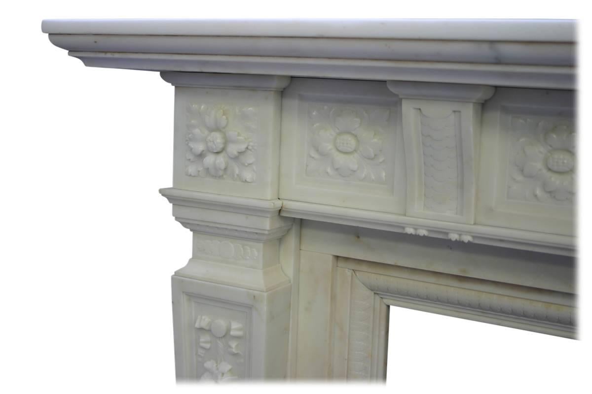 Hand-Carved Antique Edwardian Carved Statuary Marble Fireplace Surround