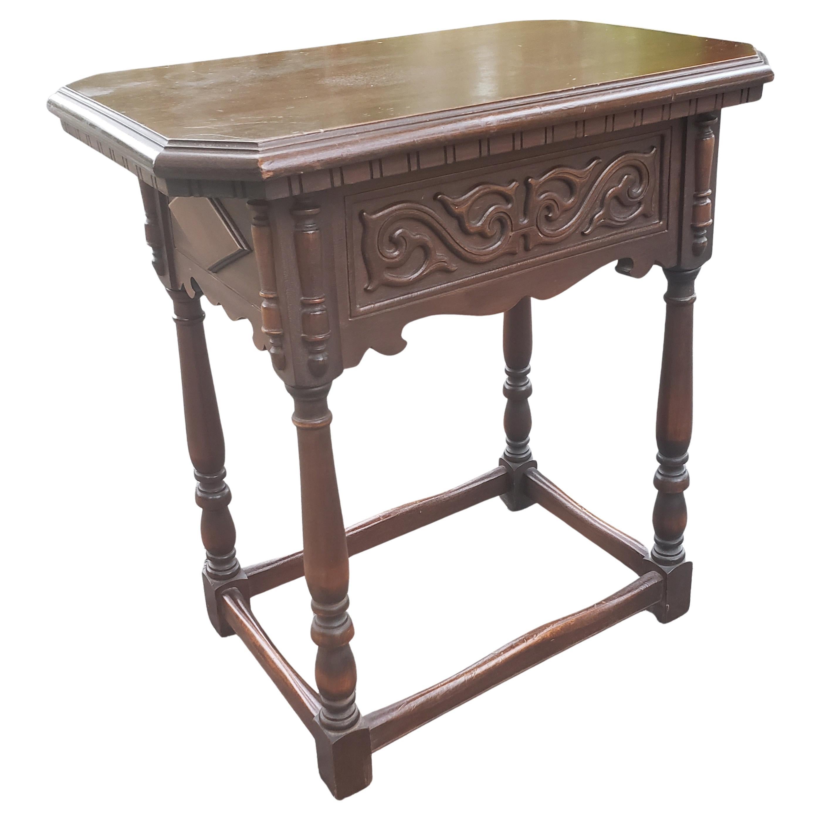 Antique Edwardian Carved Walnut Side Table, Circa 1920s