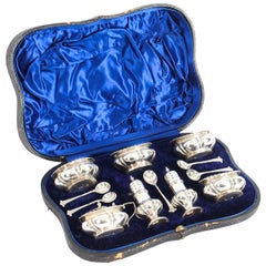 Antique Edwardian Cased Sterling Silver Cruet Set by S. W. Smith & Co., 1901