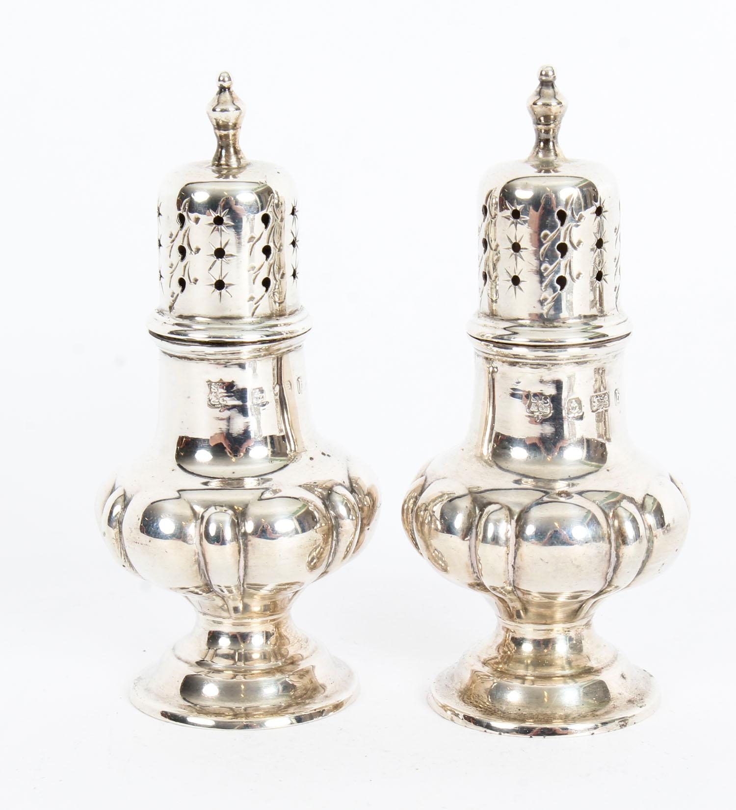 Early 20th Century Antique Edwardian Cased Sterling Silver Cruet Set by S. W. Smith & Co., 1901