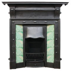 Antique Edwardian Cast Iron and Tiled Combination Fireplace