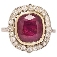 Antique Edwardian Certified 5.89 Carat Burma Ruby Engagement Ring