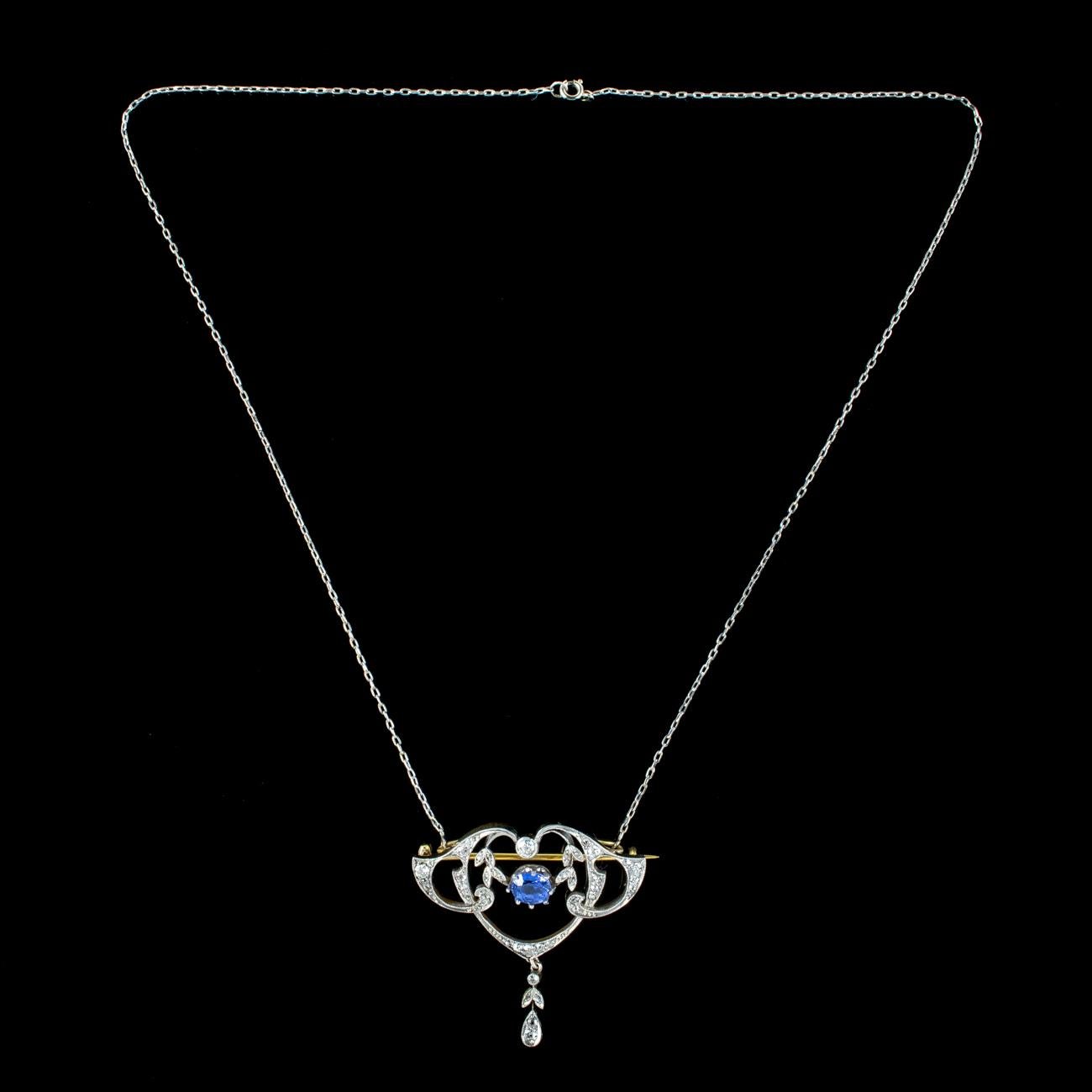 Women's Antique Edwardian Ceylon Sapphire Diamond Lavaliere Pendant Necklace With Cert For Sale