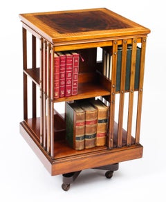 Antique Edwardian Chequer Inlaid Revolving Bookcase 19th Century