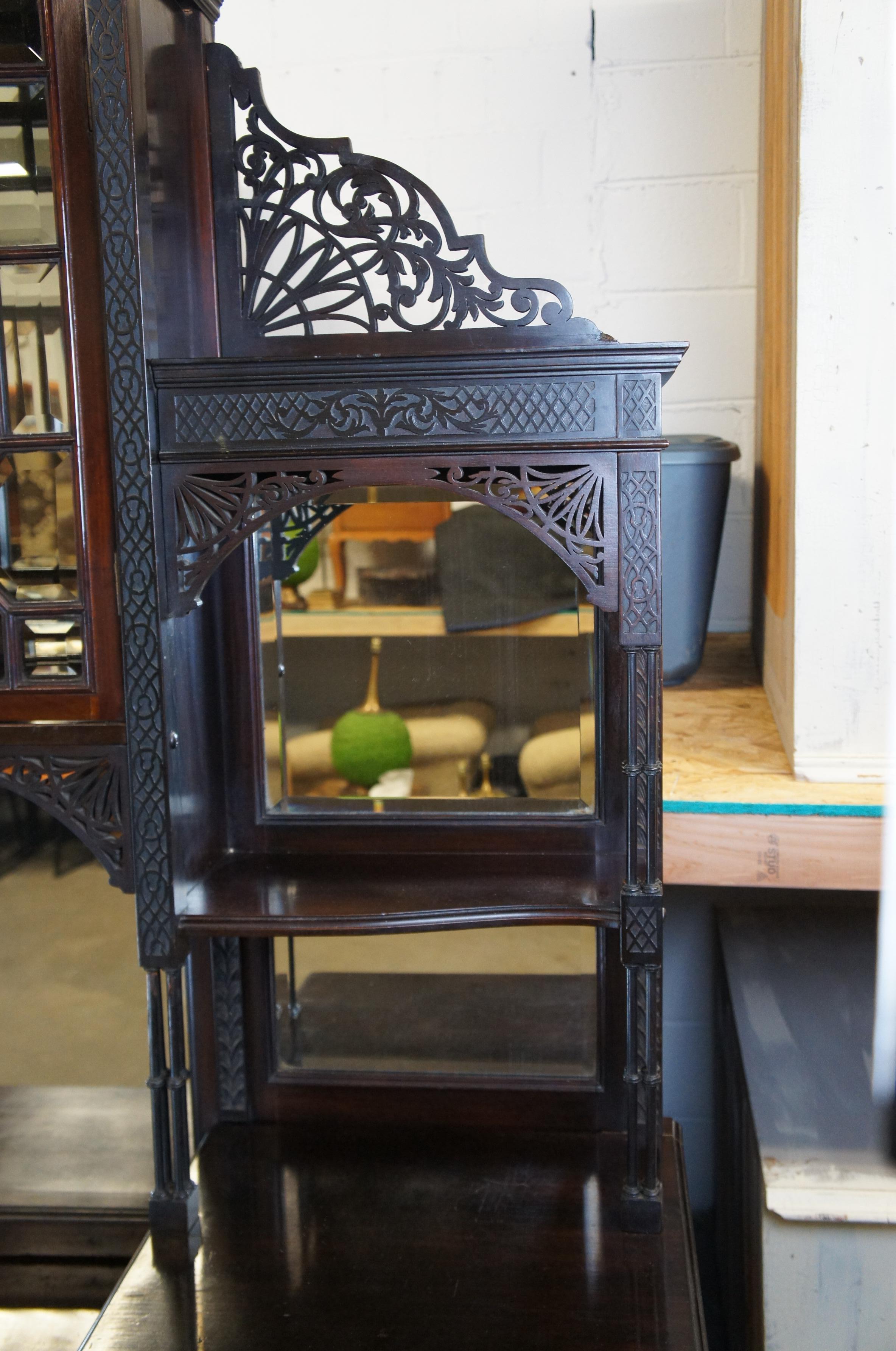 Antique Edwardian Chinese Chippendale Mahogany China Cabinet Etagere Curio For Sale 3